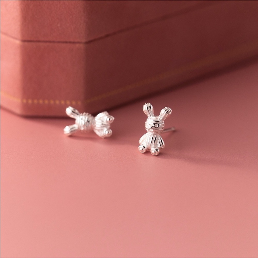 Gold Bunny Rabbit Dainty Minimalist Stud Post Earrings - Picture 8 of 8